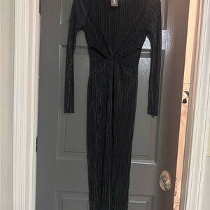 Boohoo Textured Black Long Sleeve cut out  Dress